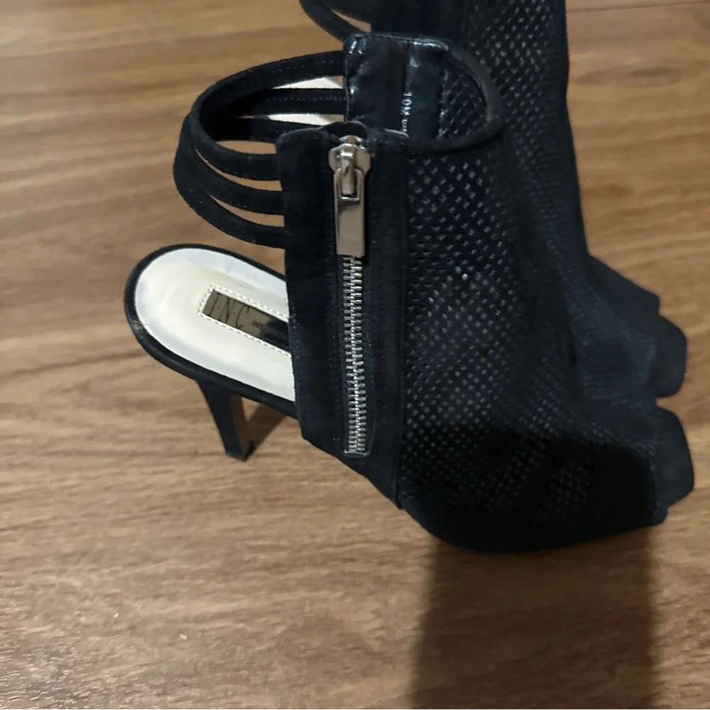 International Concept Inc Women's Black Mesh Open Toe Heel Size 10M classy‎ dark